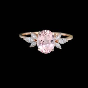Oval Morganite Engagement Ring Morganite Ring Rose Gold Wedding Cluster Antique Bridal Diamond Women Unique Anniversary Gift for Womens