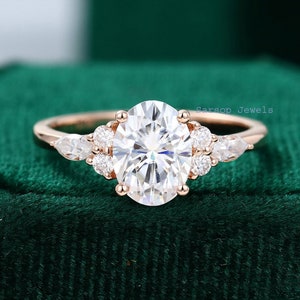 Oval cut Moissanite engagement ring vintage ring Unique Cluster Rose gold ring engagement ring Marquise cut Diamond ring Bridal ringS