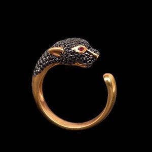 Pear Ruby Eye Black Panther Ring, Natural Black Onyx Adjustable Dazzle Ring, Men-Woman&#39;s Ring, Protection Ring, Animal Jewelry, Puma ring