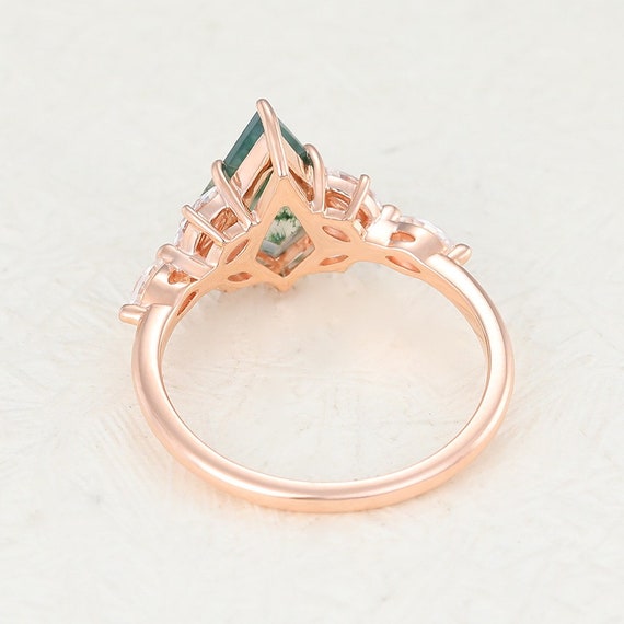 Unique moss agate engagement Ring set Vintage 18k… - image 8