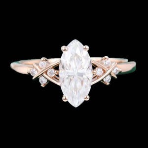 Moissanite engagement ring women diamond ring solid 14k rose gold engagement ring Handmade vintage bridal anniversary gift for her