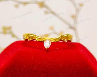Vintage Rose gold wedding band Unique diamond wedding band Curved moissanite wedding ring leaf ring Bridal promise Anniversary gift for her