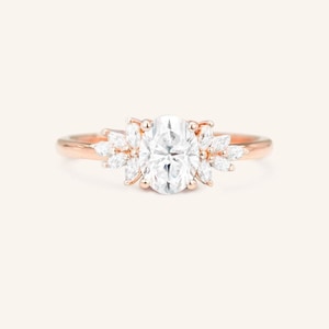 Oval Moissanite Engagement Ring Vintage Rose Gold Marquise Cut Diamond Ring Cluster Bridal Ring Unique Anniversary Promise Wedding Ring