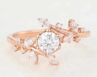 Round Cut Moissanite Life Engagement Ring 14K Solid Gold Wedding Ring Anniversary Ring Gift for Her Round Halo Promise Ring Chrishmasfor Her