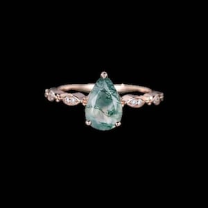 1CT Pear shape Moss Agate engagement ring women Rose gold moissanite ring Vintage engagement ring wedding Bridal promise Anniversary for her