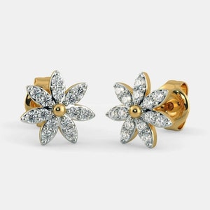 14K Solid Gold Stud Earring, Studs, Diamond Stud Earrings, Minimalist Dainty Earrings, CZ Stud Earrings, Screw Flat Back Earring, Tiny Round