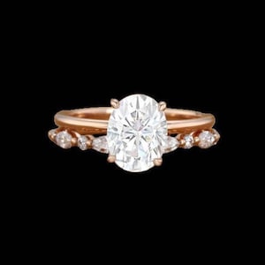2ct Oval Moissanite engagement Ring Set Rose gold diamond engagement ring vintage marquise wedding ring Bridal set promise Anniversary gift