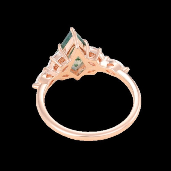 Unique moss agate engagement Ring set Vintage 18k… - image 5