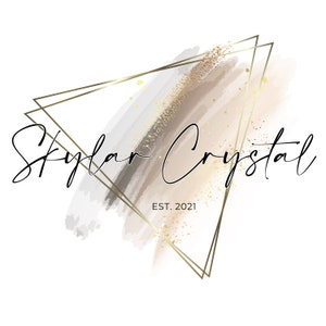 Jewelry Logo Design, Crystal Gemstone, Pastel Brush Stroke, Gold Glitter Triangle, Spiritual Shop Logo, Premade Template