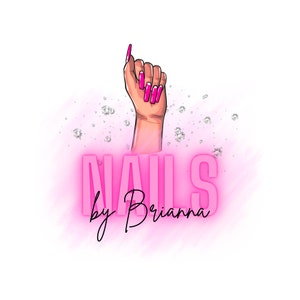 Nail Tech Logo Design, Nail Logo, Logo for Business, Pink Neon Clipart, Hand With Manicure, Watermark PNG