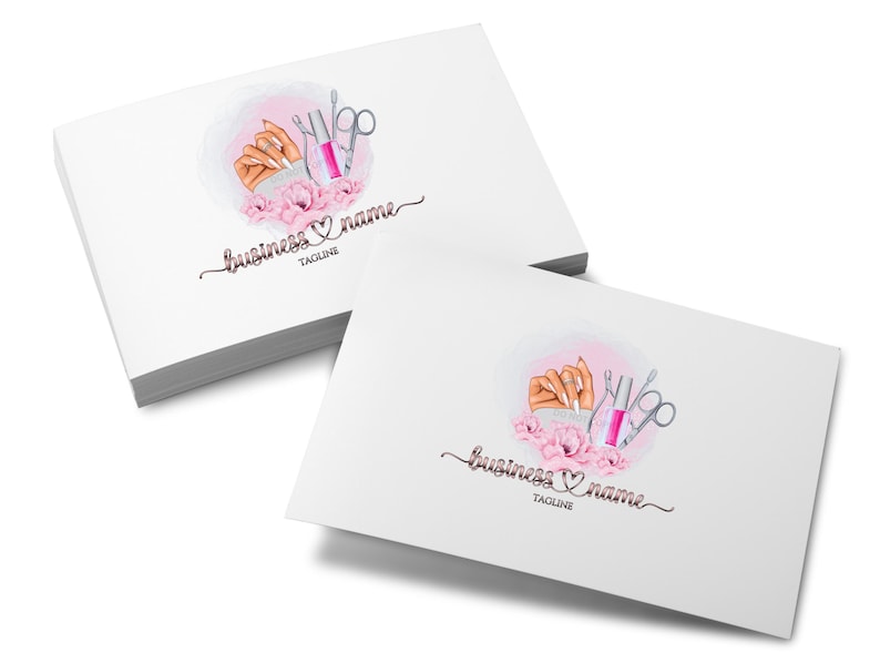 Nail Tech Logo Design, Aquarell Vorgefertigtes Logo, Maniküre Set, Wasserzeichen (PNG, JPG, PDF) Bild 2