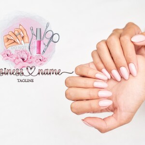 Nail Tech Logo Design, Aquarell Vorgefertigtes Logo, Maniküre Set, Wasserzeichen (PNG, JPG, PDF) Bild 6