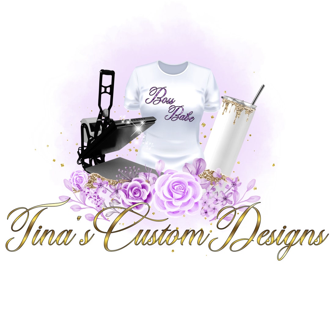 Crafting Logo Design, Heat Press Logo Template, DIY Cricut, Watercolor Gold Background, Boss