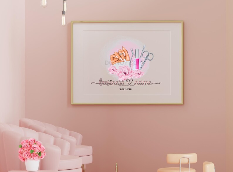 Nail Tech Logo Design, Aquarell Vorgefertigtes Logo, Maniküre Set, Wasserzeichen (PNG, JPG, PDF) Bild 9