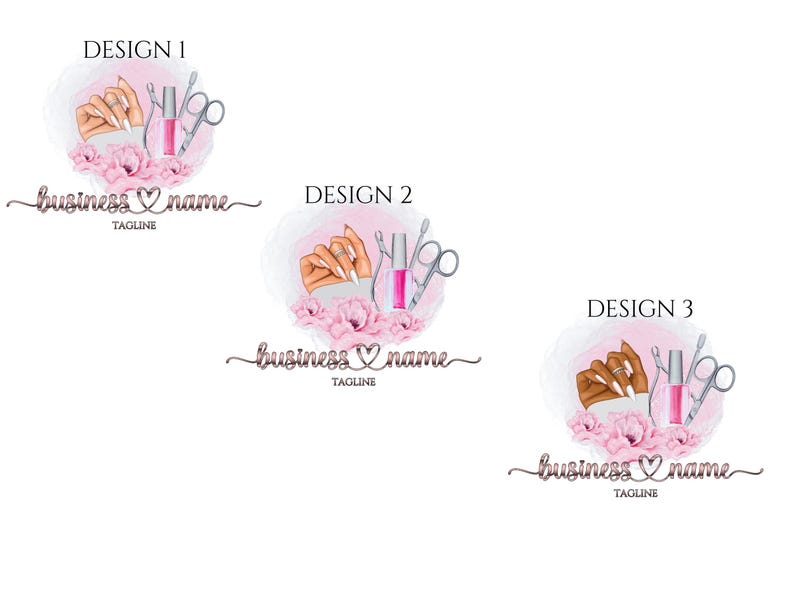 Nail Tech Logo Design, Aquarell Vorgefertigtes Logo, Maniküre Set, Wasserzeichen (PNG, JPG, PDF) Bild 3