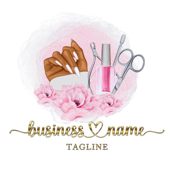 Nails Tech Logo-Design, Nagel-Logo, Logo für Unternehmen, rosa Blumen Clipart, Hand mit Maniküre, Wasserzeichen PNG