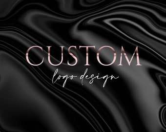 Könnte beinhalten: Ein abstrakter Schwarzweiß-Hintergrund mit dem Text "CUSTOM logo design" in Roségold.