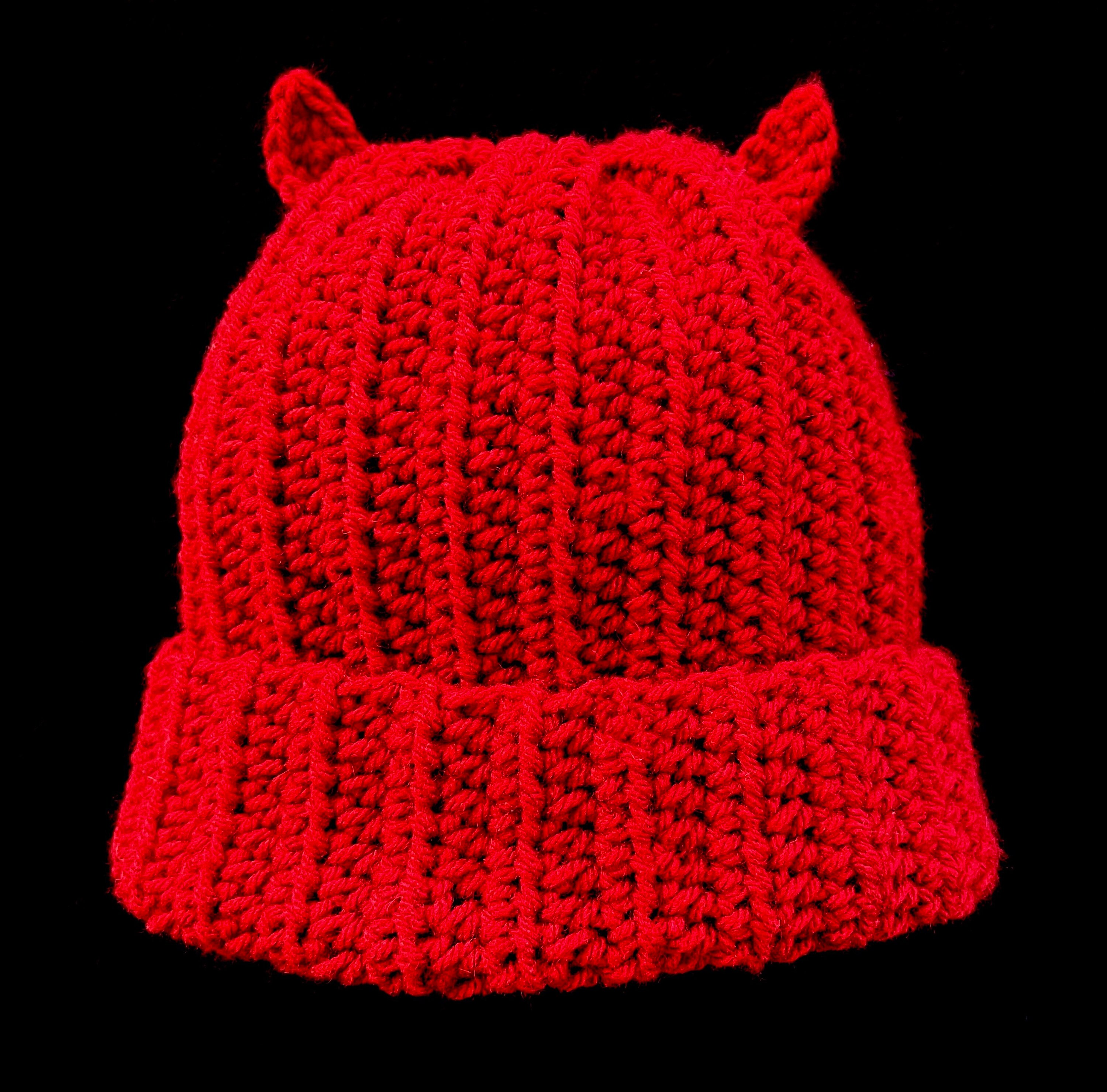 Crocheted Devil Horn Beanie Hat | Etsy 