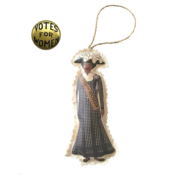 Nannie Helen Burroughs - BLACK WOMENS HISTORY Doll Cloth Ornament and Button. Suffragist marching for womens right to vote. 19th Amendment