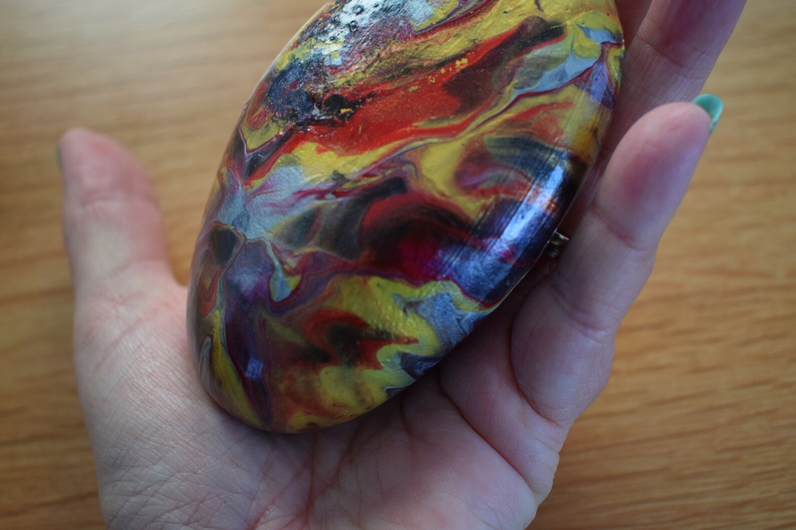 Hand Painted stone Acrylic Paint Pour Marble Effect Pebble Etsy