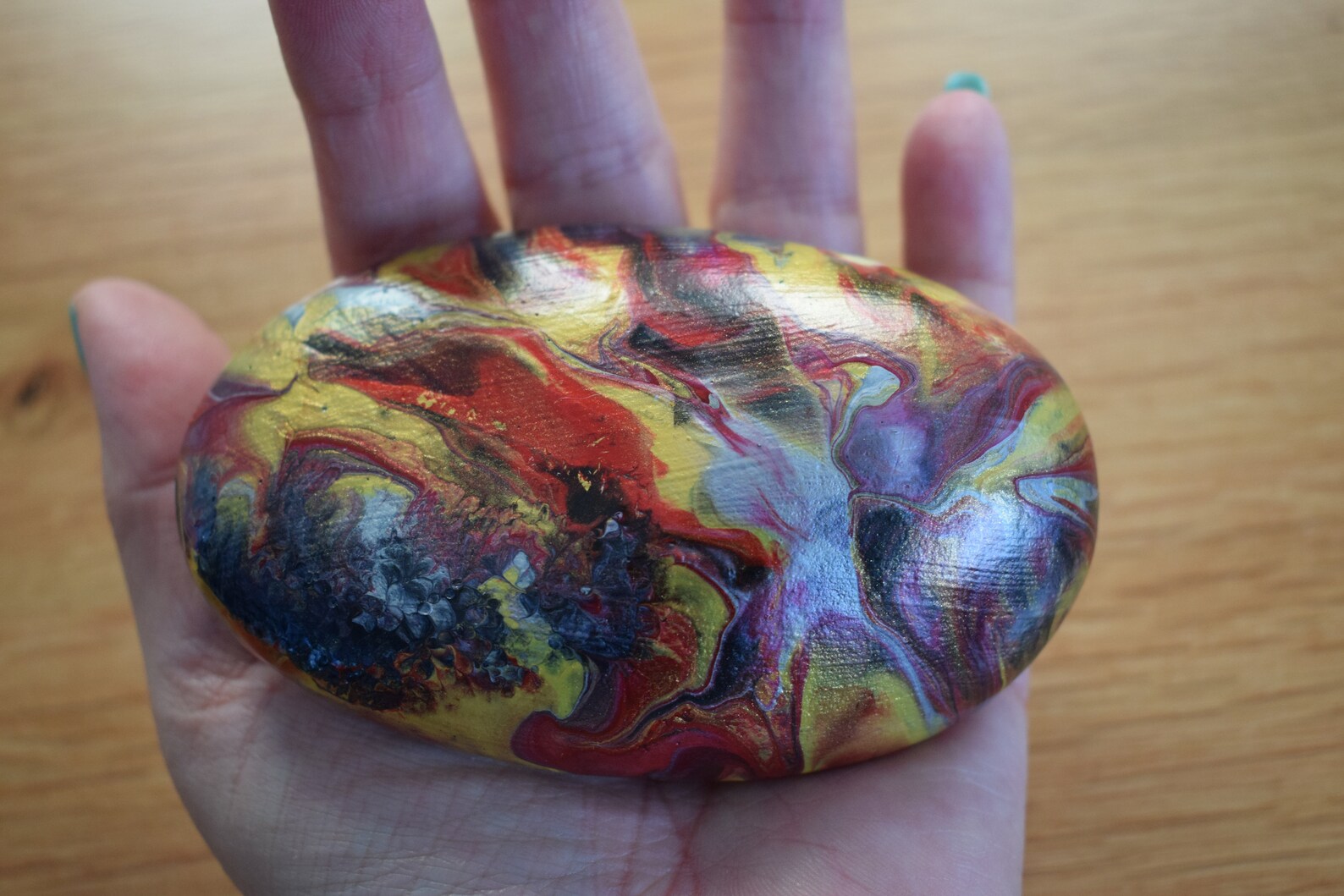 Hand Painted stone Acrylic Paint Pour Marble Effect Pebble Etsy