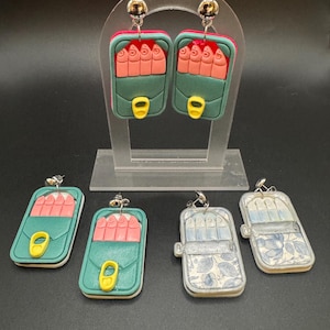 Handmade Clay Earrings Sardine Sardines In a tin cute summer fish vibes unique Light bright fun