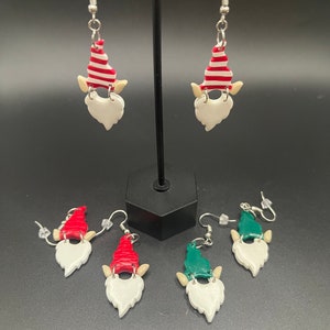 Handmade clay earrings Christmas Santa Elf elves Hat beard holiday toy makers