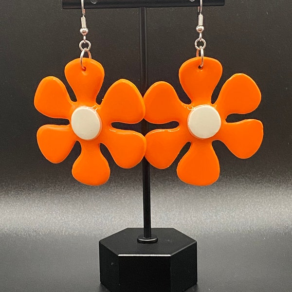 Orange 1970s Retro Mod Austin Powers Dating Game Flower polymer clay earrings