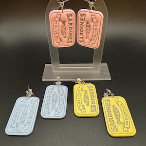 Handmade Clay Earrings Sardine Can cuties pink blue yellow silver summer Mediterranean