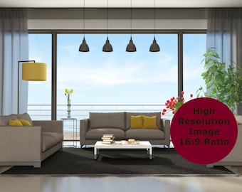 Gray and Yellow Modern Living Room Background, Zoom Backgrounds, Virtual Background for Zoom, Microsoft Teams, Skype, Google Meet