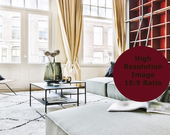 Sun Lit Living Room Background, Zoom Backgrounds, Virtual Background for Zoom, Microsoft Teams, Skype, Google Meet