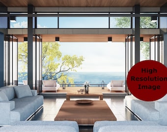 Sea View Living Room Background, Zoom Backgrounds, Virtual Background for Zoom, Microsoft Teams, Skype, Google Meet