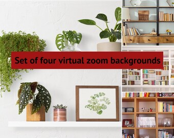 Zoom Backgrounds Set of 4, Bookshelves Background Bundle, Virtual Background for Zoom, Microsoft Teams, Skype, Google Meet