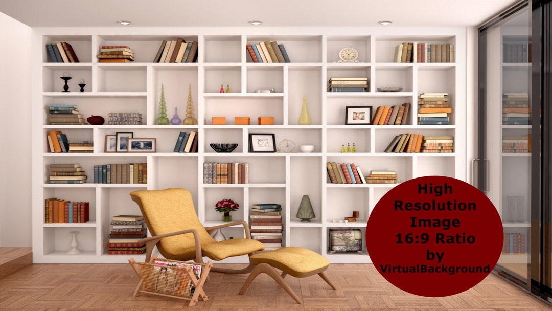 Virtual Bookshelf for Zoom Backgrounds, Bookcase Virtual Background for