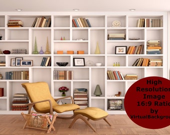 Virtual Bookshelf for Zoom Backgrounds, Bookcase Virtual Background for Zoom, Microsoft Teams, Skype, Google Meet, Book Shelf Background