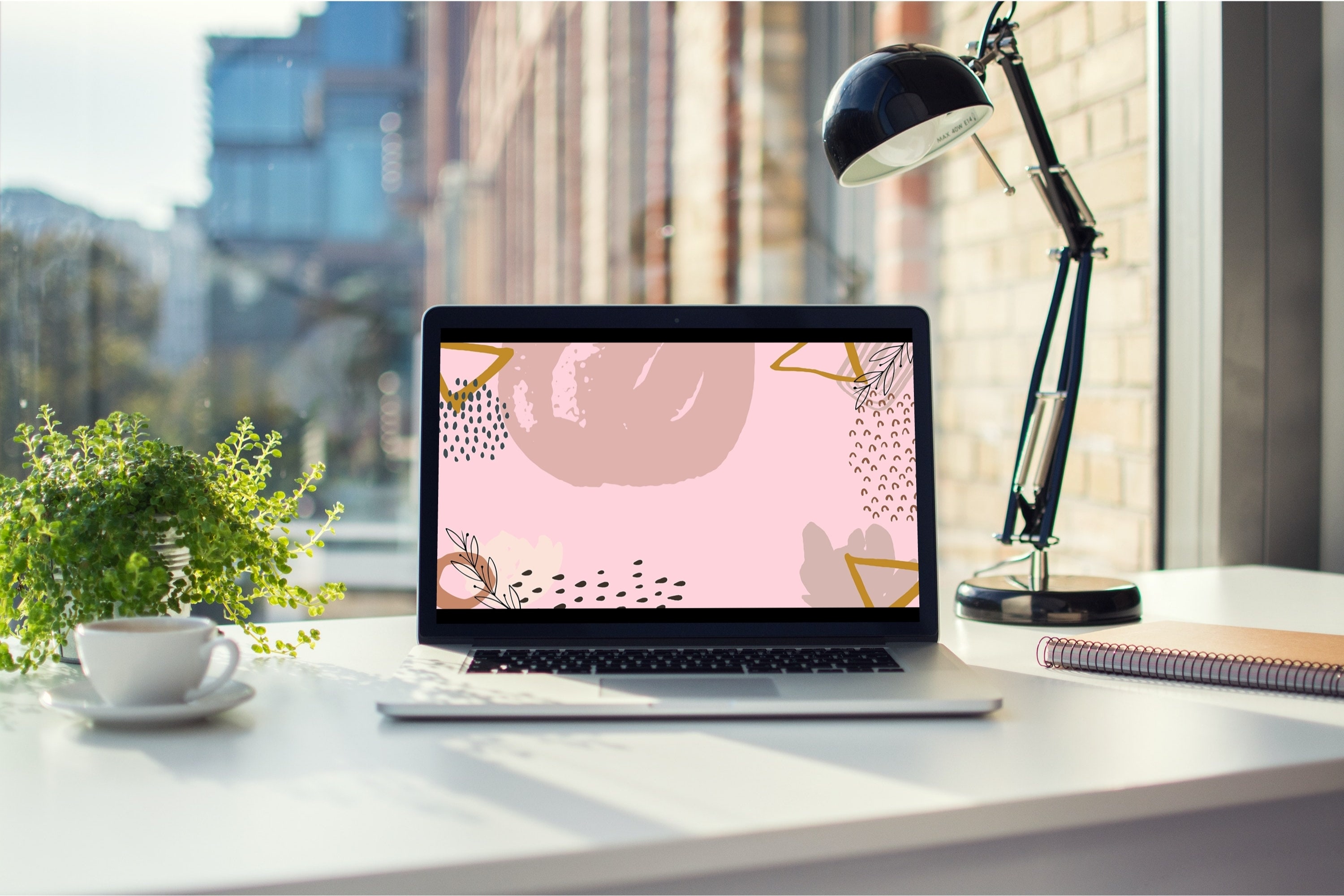 Pink Abstract Desktop Wallpaper. Boho Minimalist Desktop Background. PC ...