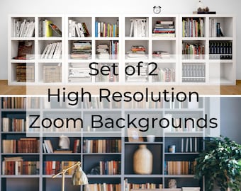 Virtual Bookshelf Background, Set of 2 Bookshelf Zoom Backgrounds, Bookcase Virtual Background for Zoom, Microsoft Teams, Skype, Google Meet