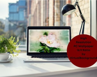 Watercolor Flower Desktop Wallpaper. Rose Desktop Background. Floral PC Wallpaper. Instant Download. Laptop Background Wallpaper
