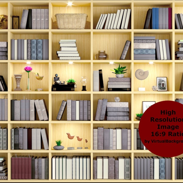 Book Shelf Background, Virtual Bookshelf for Zoom Backgrounds, Bookcase Virtual Background for Zoom, Microsoft Teams, Skype, Google Meet
