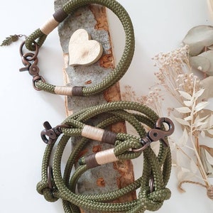 Rope dog leash collar set in olive green and copper | SET WALDLUST
