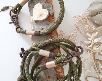 Tau Hundeleinen Halsband Set in Olivgrün und Kupfer | SET WALDLUST