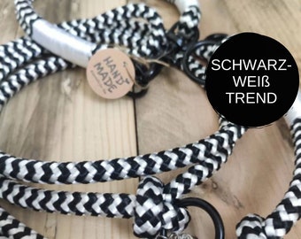 Tau Hundeleinen Halsband Set in Schwarz-Weiß | BLACK SENSATION