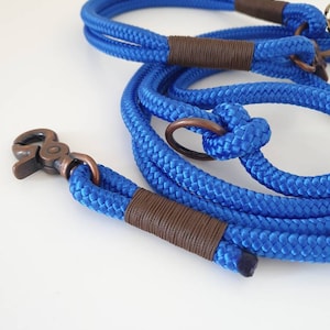 Tau Dog Leash Collar Set in Navy Blue with Brown and Beige | SET SEA FRAGRANCE