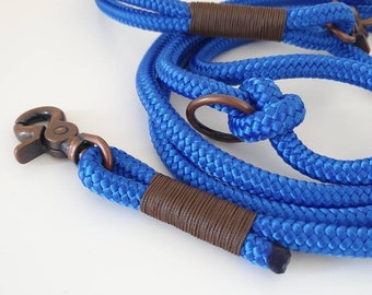 Tau Dog Leash Collar Set in Navy Blue with Brown and Beige | SET SEA FRAGRANCE