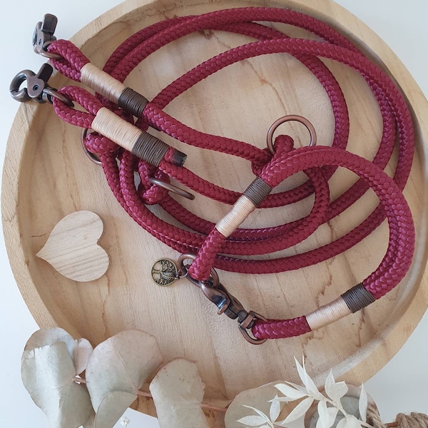 Tau Dog Leash Collar Set in Cherry Red with Gold and Brown | SET BERRY DREAM