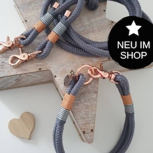 Rope dog leash collar set in gray and rose gold | SET MORGENTAU