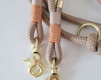 Tau dog leash collar set in beige with gold and copper orange | SET DREAM CATCHER