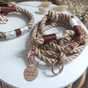 Rope dog leash collar set in beige and rust red | SET FELDLIEBE