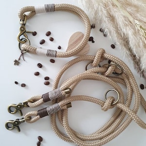 Tau dog leash collar set in cream and brown | SET MOKKA