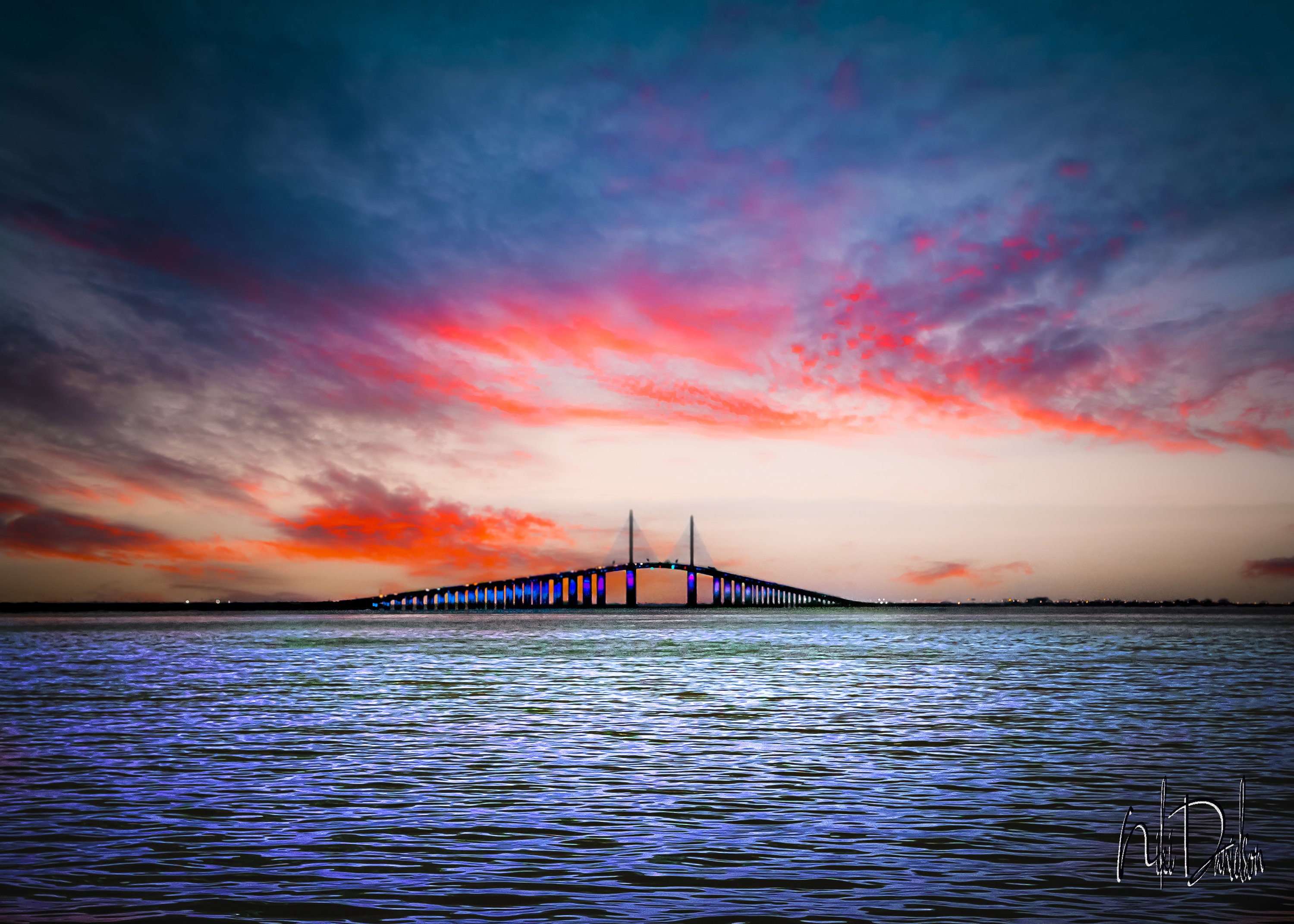 Sunshine Skyway Bridge Tampa Florida Sunset Photo Landmark Modern